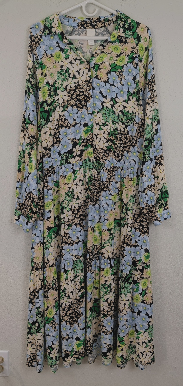 H&M sz L Long Maxi style Dress long sleeves colorful floral print 4232
